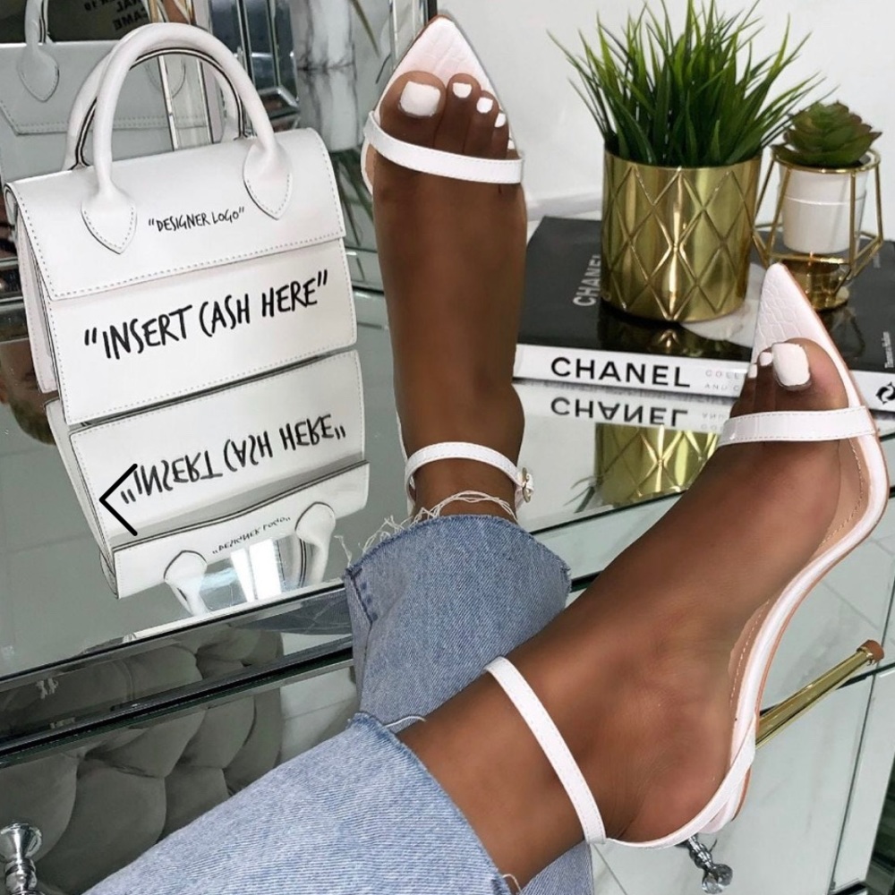 Simmi London FRAN WHITE CROC PRINT STILETTO HEELS